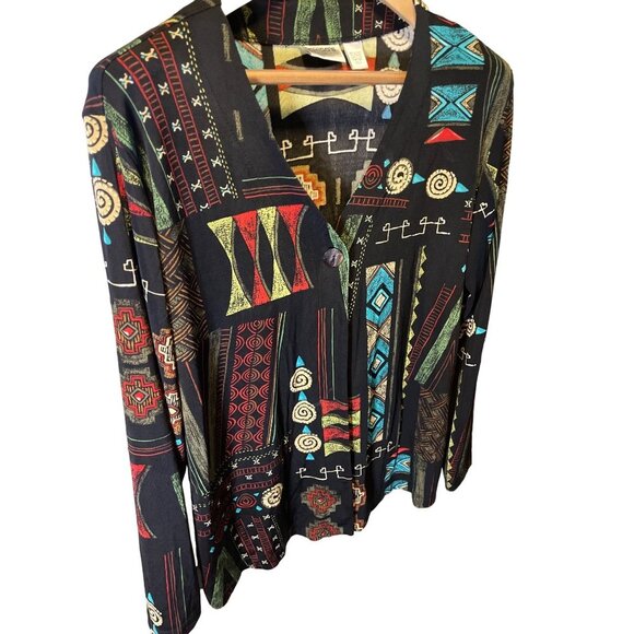 Chico's Multicolor Single Button Stretchy Slinky Long Sleeve Cardigan Sz XL - Picture 3 of 7